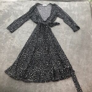 Leota Women's Gray Leopard Print Long Sleeve Wrap‎ Midi Dress